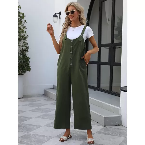 Gihuo Women's Button Front Jumpsuit Loose Sleeveless Baggy Overalls Adjustable Strap Wide Leg Bib Pants with Pockets