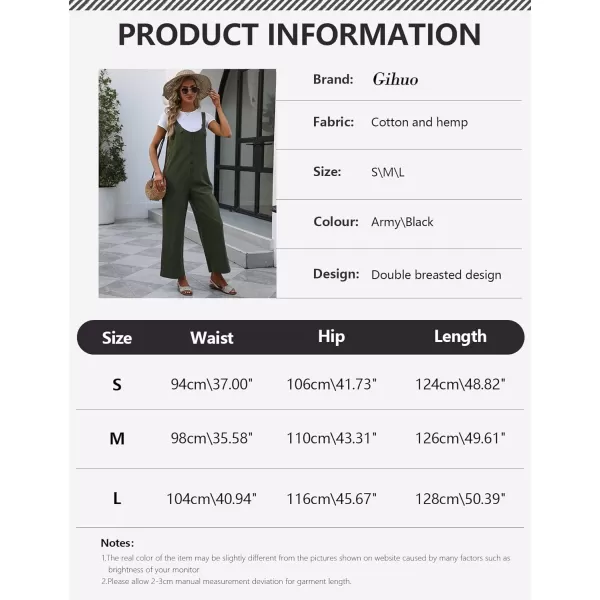 Gihuo Women's Button Front Jumpsuit Loose Sleeveless Baggy Overalls Adjustable Strap Wide Leg Bib Pants with Pockets