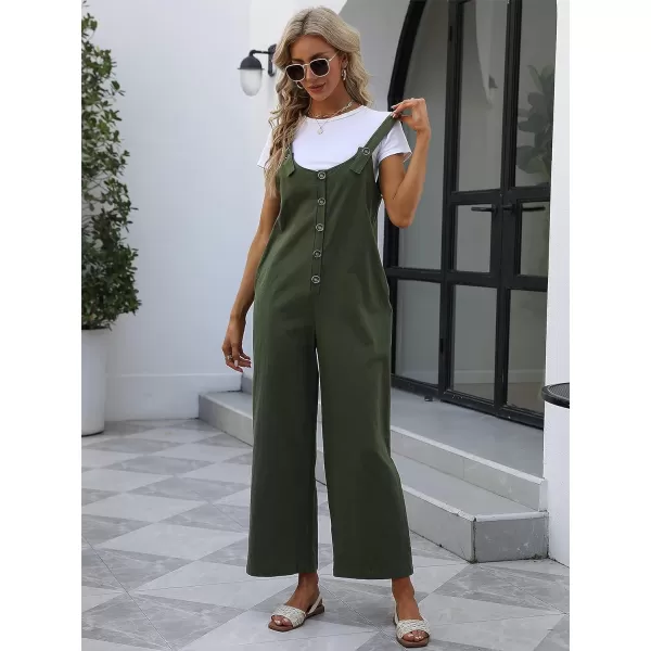 Gihuo Women's Button Front Jumpsuit Loose Sleeveless Baggy Overalls Adjustable Strap Wide Leg Bib Pants with Pockets