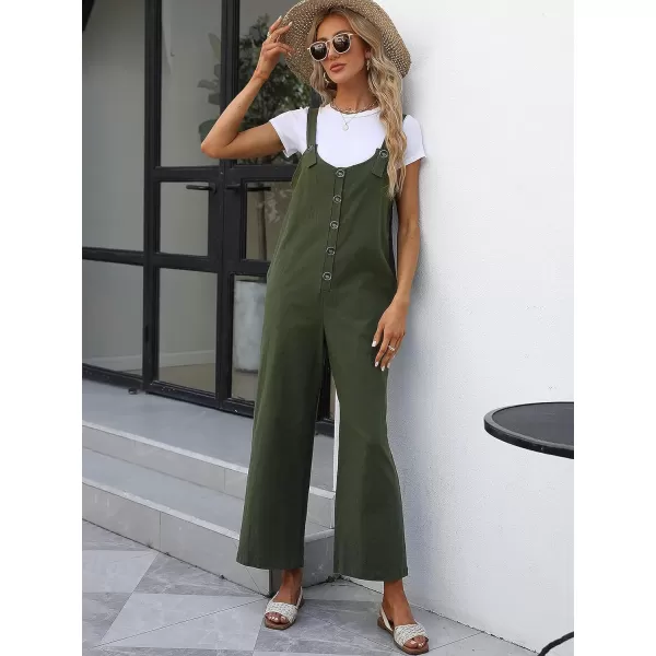 Gihuo Women's Button Front Jumpsuit Loose Sleeveless Baggy Overalls Adjustable Strap Wide Leg Bib Pants with Pockets