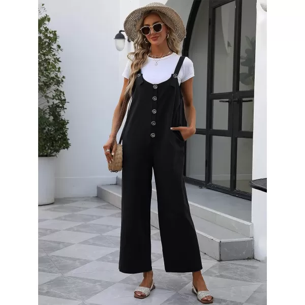 Gihuo Women's Button Front Jumpsuit Loose Sleeveless Baggy Overalls Adjustable Strap Wide Leg Bib Pants with Pockets