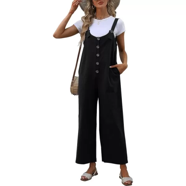 Gihuo Women's Button Front Jumpsuit Loose Sleeveless Baggy Overalls Adjustable Strap Wide Leg Bib Pants with Pockets