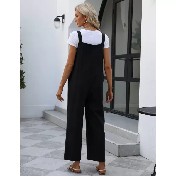 Gihuo Women's Button Front Jumpsuit Loose Sleeveless Baggy Overalls Adjustable Strap Wide Leg Bib Pants with Pockets