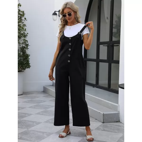 Gihuo Women's Button Front Jumpsuit Loose Sleeveless Baggy Overalls Adjustable Strap Wide Leg Bib Pants with Pockets