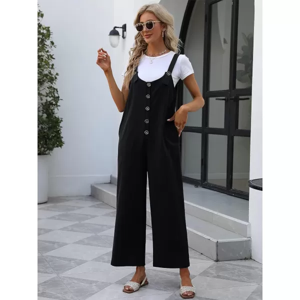 Gihuo Women's Button Front Jumpsuit Loose Sleeveless Baggy Overalls Adjustable Strap Wide Leg Bib Pants with Pockets