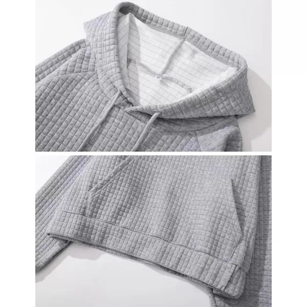 Gihuo Women's Casual Long Sleeve Waffle Hoodie Drawstring Pullover Sweatshirts Crop Top with Pockets