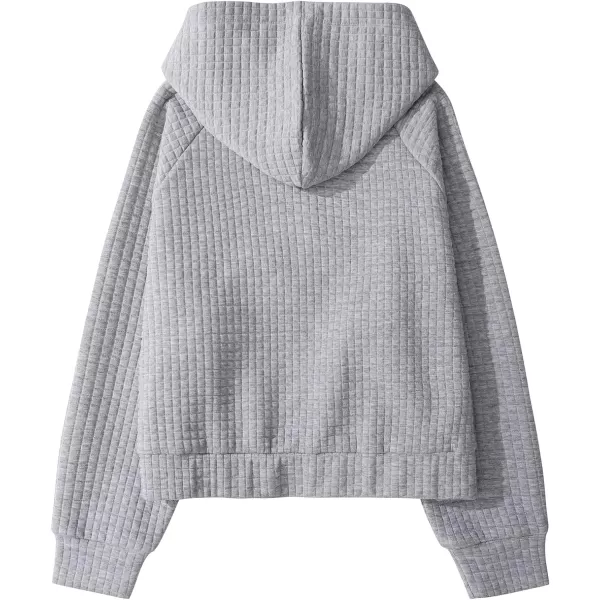Gihuo Women's Casual Long Sleeve Waffle Hoodie Drawstring Pullover Sweatshirts Crop Top with Pockets