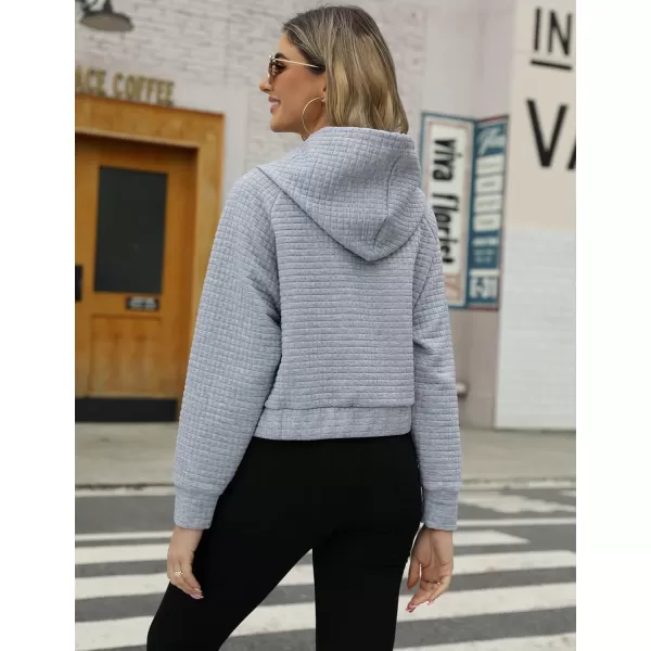 Gihuo Women's Casual Long Sleeve Waffle Hoodie Drawstring Pullover Sweatshirts Crop Top with Pockets