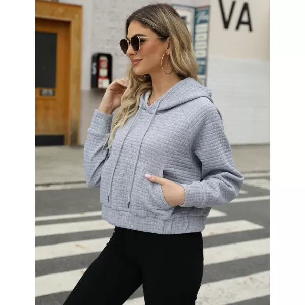Gihuo Women's Casual Long Sleeve Waffle Hoodie Drawstring Pullover Sweatshirts Crop Top with Pockets