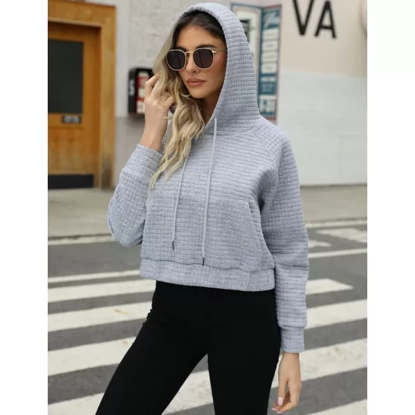 Gihuo Women's Casual Long Sleeve Waffle Hoodie Drawstring Pullover Sweatshirts Crop Top with Pockets
