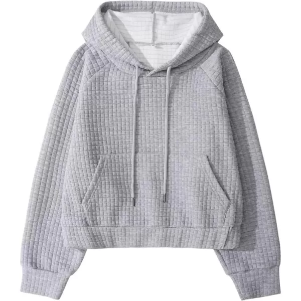 Gihuo Women's Casual Long Sleeve Waffle Hoodie Drawstring Pullover Sweatshirts Crop Top with Pockets