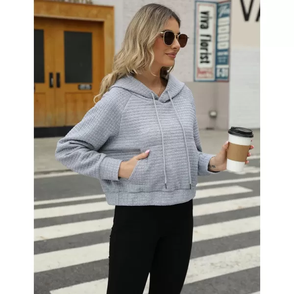 Gihuo Women's Casual Long Sleeve Waffle Hoodie Drawstring Pullover Sweatshirts Crop Top with Pockets