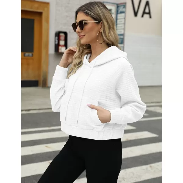 Gihuo Women's Casual Long Sleeve Waffle Hoodie Drawstring Pullover Sweatshirts Crop Top with Pockets