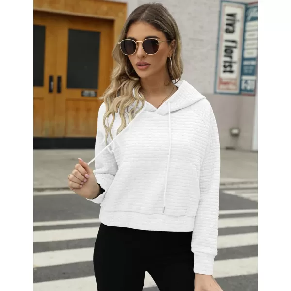 Gihuo Women's Casual Long Sleeve Waffle Hoodie Drawstring Pullover Sweatshirts Crop Top with Pockets