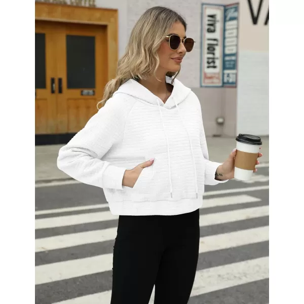 Gihuo Women's Casual Long Sleeve Waffle Hoodie Drawstring Pullover Sweatshirts Crop Top with Pockets