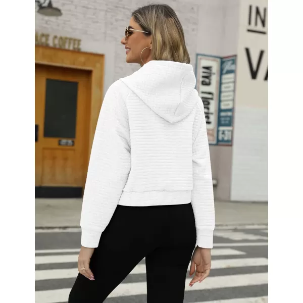 Gihuo Women's Casual Long Sleeve Waffle Hoodie Drawstring Pullover Sweatshirts Crop Top with Pockets