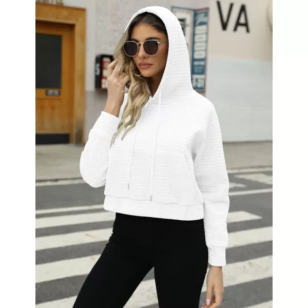 Gihuo Women's Casual Long Sleeve Waffle Hoodie Drawstring Pullover Sweatshirts Crop Top with Pockets