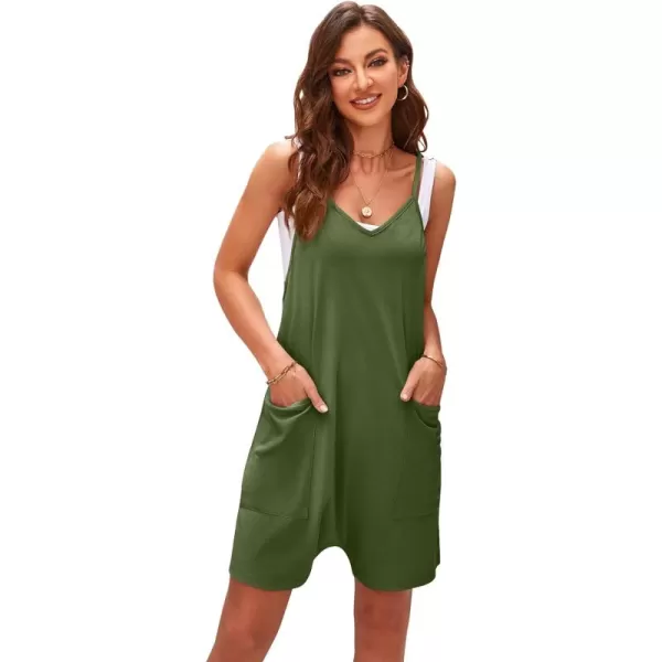 Gihuo Women's Causal Baggy Jumpsuits Loose Sleeveless Shorts Romper V Neck Overalls with Pockets