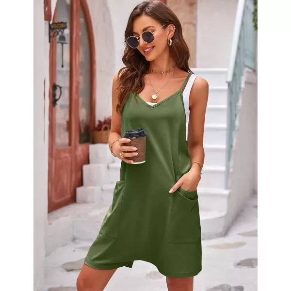 Gihuo Women's Causal Baggy Jumpsuits Loose Sleeveless Shorts Romper V Neck Overalls with Pockets