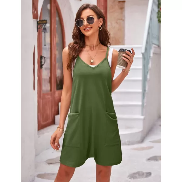 Gihuo Women's Causal Baggy Jumpsuits Loose Sleeveless Shorts Romper V Neck Overalls with Pockets