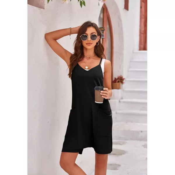 Gihuo Women's Causal Baggy Jumpsuits Loose Sleeveless Shorts Romper V Neck Overalls with Pockets