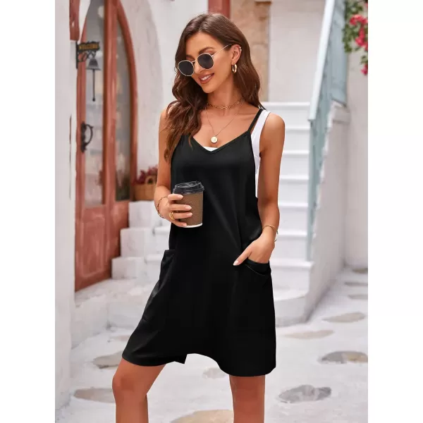 Gihuo Women's Causal Baggy Jumpsuits Loose Sleeveless Shorts Romper V Neck Overalls with Pockets