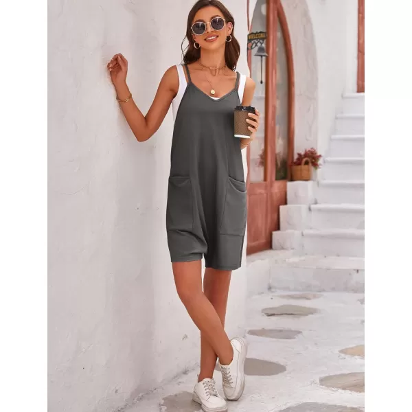 Gihuo Women's Causal Baggy Jumpsuits Loose Sleeveless Shorts Romper V Neck Overalls with Pockets