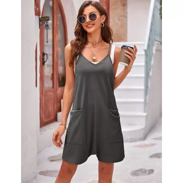 Gihuo Women's Causal Baggy Jumpsuits Loose Sleeveless Shorts Romper V Neck Overalls with Pockets
