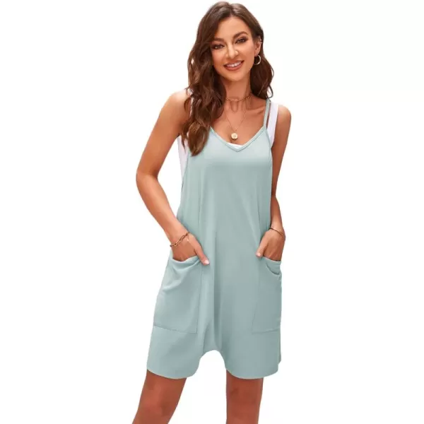 Gihuo Women's Causal Baggy Jumpsuits Loose Sleeveless Shorts Romper V Neck Overalls with Pockets