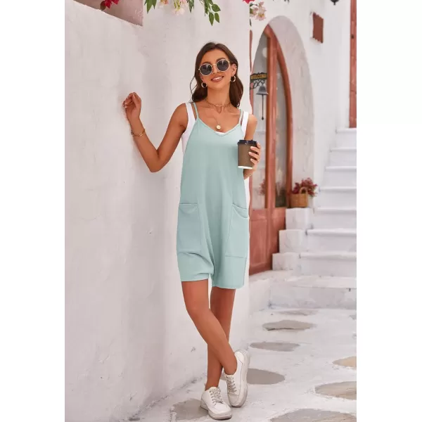 Gihuo Women's Causal Baggy Jumpsuits Loose Sleeveless Shorts Romper V Neck Overalls with Pockets