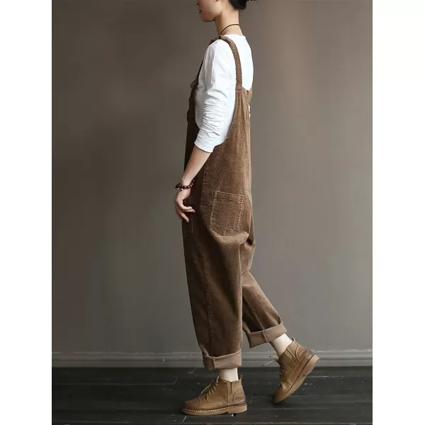 Gihuo Women's Corduroy Overalls Loose Fit Fashion Bib Overalls Adjustable Straps Baddy Jumpsuit