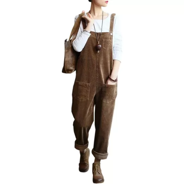 Gihuo Women's Corduroy Overalls Loose Fit Fashion Bib Overalls Adjustable Straps Baddy Jumpsuit