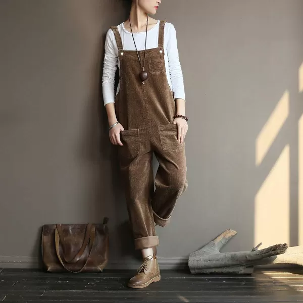 Gihuo Women's Corduroy Overalls Loose Fit Fashion Bib Overalls Adjustable Straps Baddy Jumpsuit