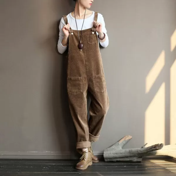 Gihuo Women's Corduroy Overalls Loose Fit Fashion Bib Overalls Adjustable Straps Baddy Jumpsuit