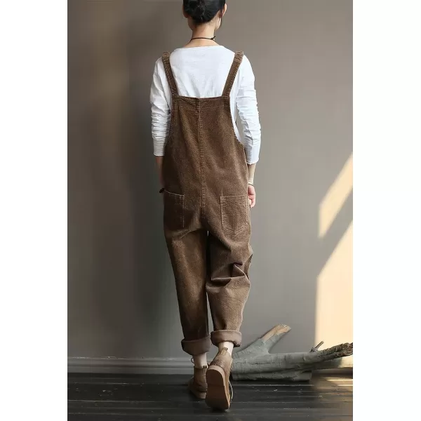 Gihuo Women's Corduroy Overalls Loose Fit Fashion Bib Overalls Adjustable Straps Baddy Jumpsuit