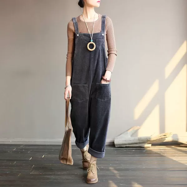 Gihuo Women's Corduroy Overalls Loose Fit Fashion Bib Overalls Adjustable Straps Baddy Jumpsuit