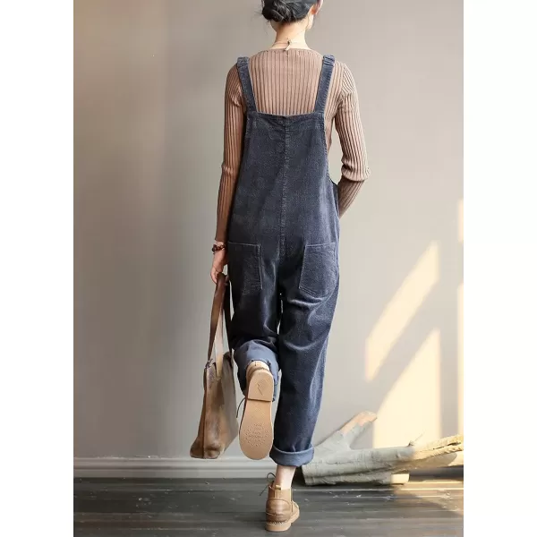 Gihuo Women's Corduroy Overalls Loose Fit Fashion Bib Overalls Adjustable Straps Baddy Jumpsuit
