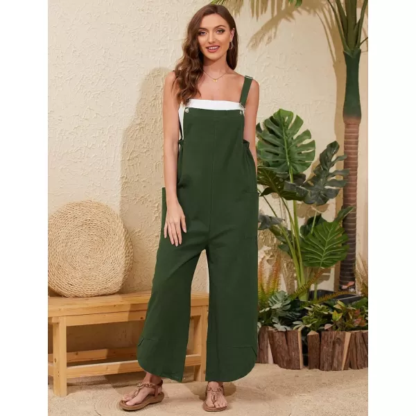 Gihuo Women's Cotton Linen Jumpsuits Baggy Sleeveless Bib Overalls Wide Leg Bib Pants with Pockets