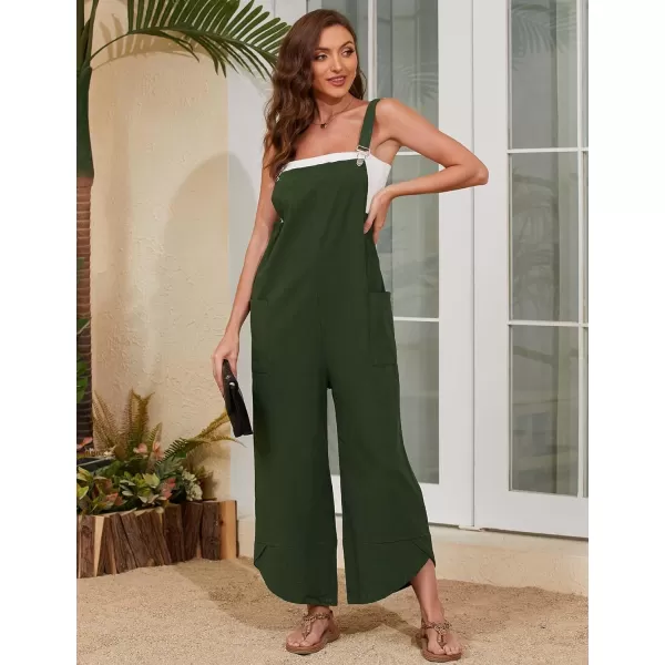 Gihuo Women's Cotton Linen Jumpsuits Baggy Sleeveless Bib Overalls Wide Leg Bib Pants with Pockets
