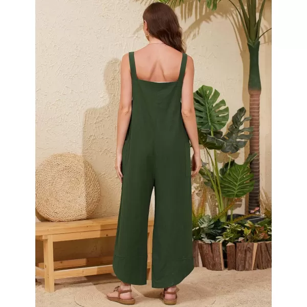 Gihuo Women's Cotton Linen Jumpsuits Baggy Sleeveless Bib Overalls Wide Leg Bib Pants with Pockets