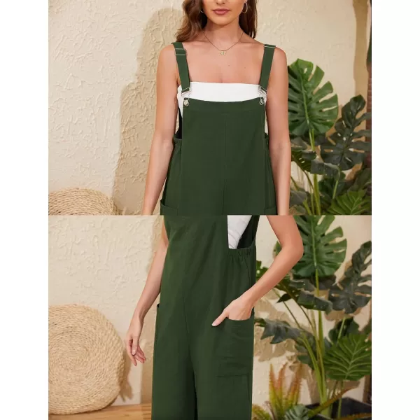 Gihuo Women's Cotton Linen Jumpsuits Baggy Sleeveless Bib Overalls Wide Leg Bib Pants with Pockets