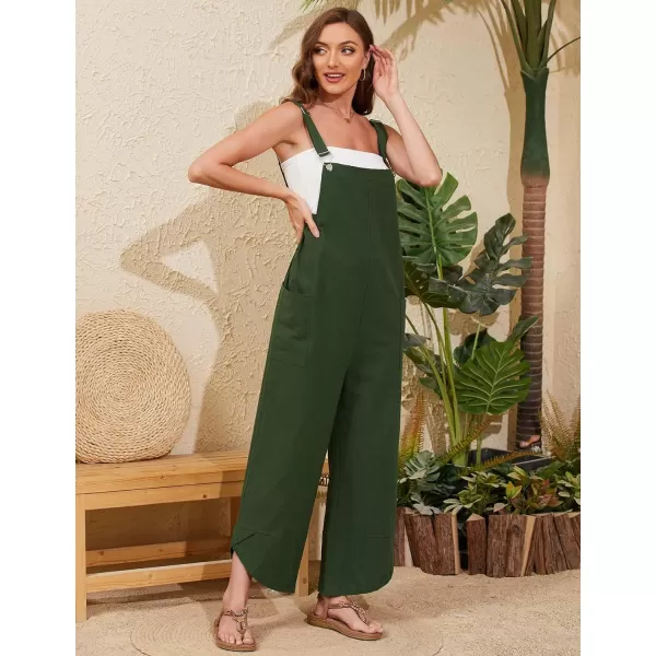 Gihuo Women's Cotton Linen Jumpsuits Baggy Sleeveless Bib Overalls Wide Leg Bib Pants with Pockets