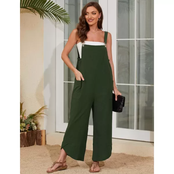 Gihuo Women's Cotton Linen Jumpsuits Baggy Sleeveless Bib Overalls Wide Leg Bib Pants with Pockets