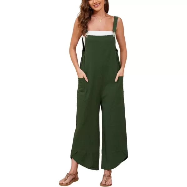 Gihuo Women's Cotton Linen Jumpsuits Baggy Sleeveless Bib Overalls Wide Leg Bib Pants with Pockets