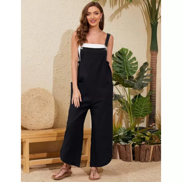 Gihuo Women's Cotton Linen Jumpsuits Baggy Sleeveless Bib Overalls Wide Leg Bib Pants with Pockets