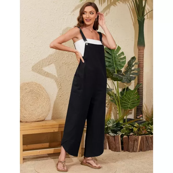 Gihuo Women's Cotton Linen Jumpsuits Baggy Sleeveless Bib Overalls Wide Leg Bib Pants with Pockets
