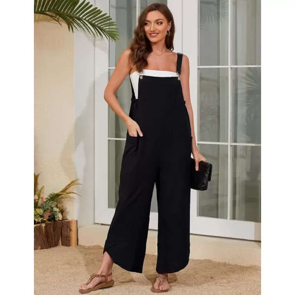 Gihuo Women's Cotton Linen Jumpsuits Baggy Sleeveless Bib Overalls Wide Leg Bib Pants with Pockets
