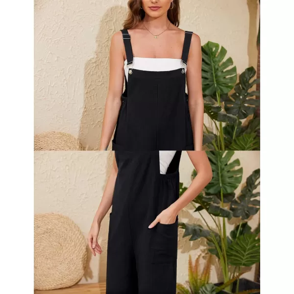 Gihuo Women's Cotton Linen Jumpsuits Baggy Sleeveless Bib Overalls Wide Leg Bib Pants with Pockets