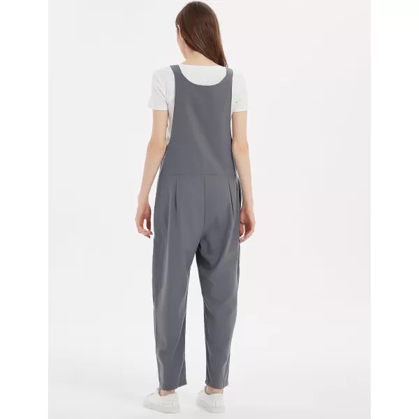Gihuo Women's Cotton Linen Overall Flower Print Loose Fit Bib Overall Jumpsuit