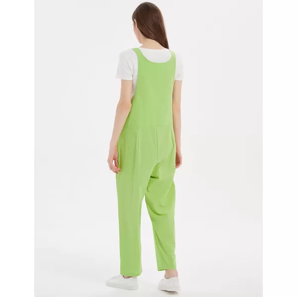 Gihuo Women's Cotton Linen Overall Flower Print Loose Fit Bib Overall Jumpsuit